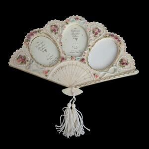 Victorian Boudoir Dezine Triple Photo Frame Fan Style Hand Painted